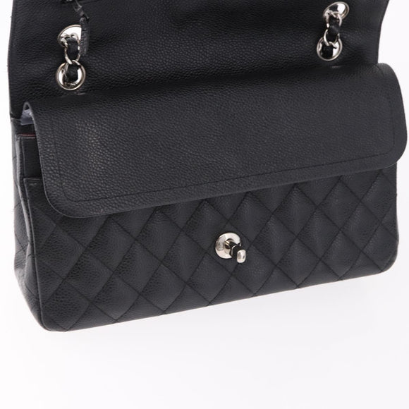 CHANEL Chain Matelasse 25 Bag Caviar Skin Black Silver CC Auth yk20613SM