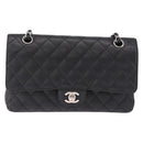 CHANEL Chain Matelasse 25 Bag Caviar Skin Black Silver CC Auth yk20613SM-2