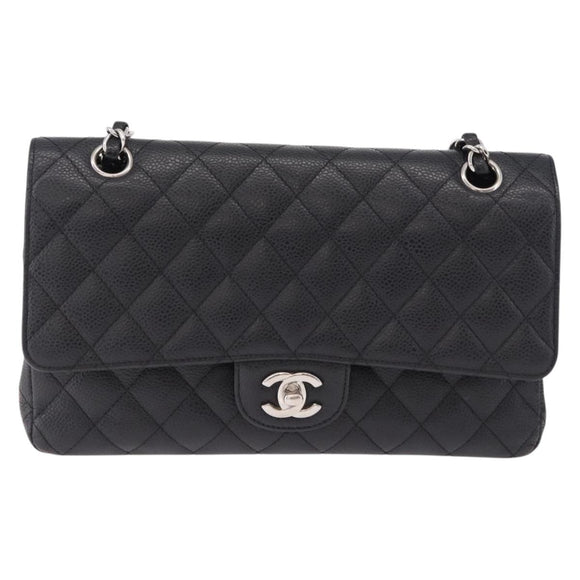 CHANEL Chain Matelasse 25 Bag Caviar Skin Black Silver CC Auth yk20613SM