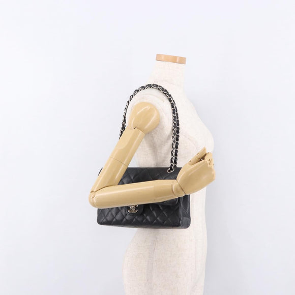 CHANEL Chain Matelasse 25 Bag Caviar Skin Black Silver CC Auth yk20613SM
