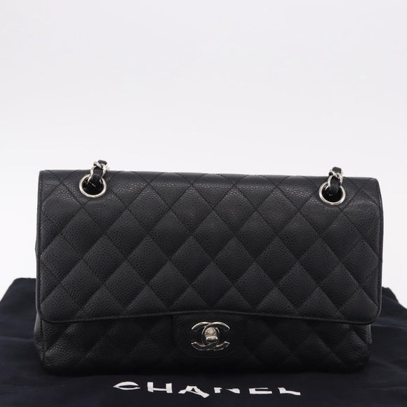 CHANEL Chain Matelasse 25 Bag Caviar Skin Black Silver CC Auth yk20613SM