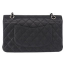 CHANEL Chain Matelasse 25 Bag Caviar Skin Black Silver CC Auth yk20613SM-3