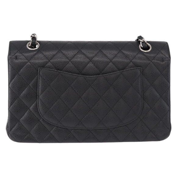 CHANEL Chain Matelasse 25 Bag Caviar Skin Black Silver CC Auth yk20613SM