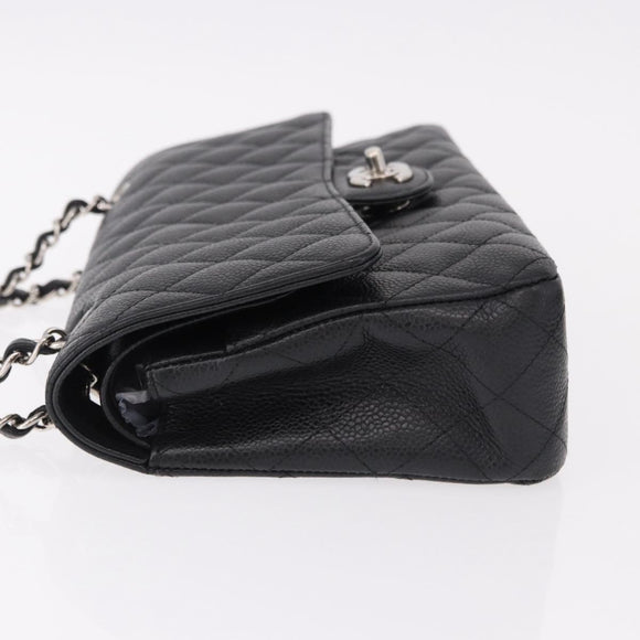 CHANEL Chain Matelasse 25 Bag Caviar Skin Black Silver CC Auth yk20613SM