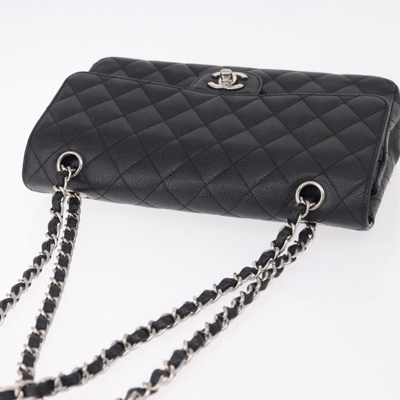 CHANEL Chain Matelasse 25 Bag Caviar Skin Black Silver CC Auth yk20613SM