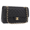 CHANEL Chain Matelasse 25 Shoulder Bag Caviar Skin Black Gold CC Auth yk20614SM-1
