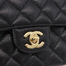 CHANEL Chain Matelasse 25 Shoulder Bag Caviar Skin Black Gold CC Auth yk20614SM-14