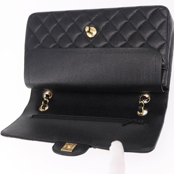 CHANEL Chain Matelasse 25 Shoulder Bag Caviar Skin Black Gold CC Auth yk20614SM