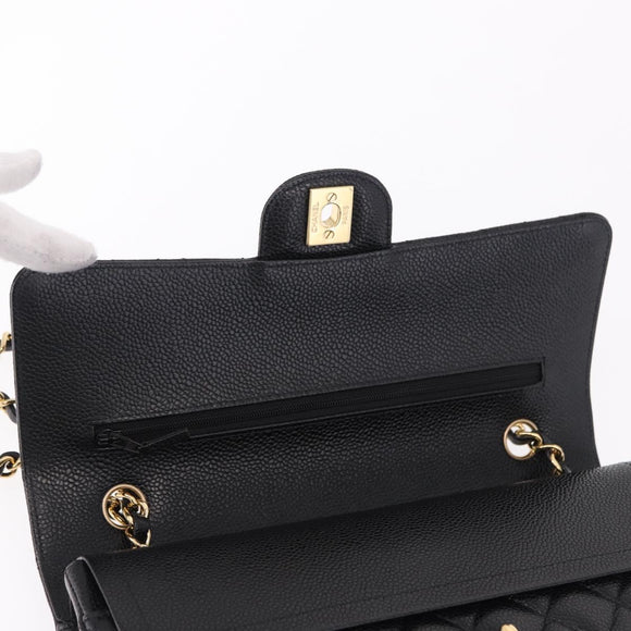 CHANEL Chain Matelasse 25 Shoulder Bag Caviar Skin Black Gold CC Auth yk20614SM