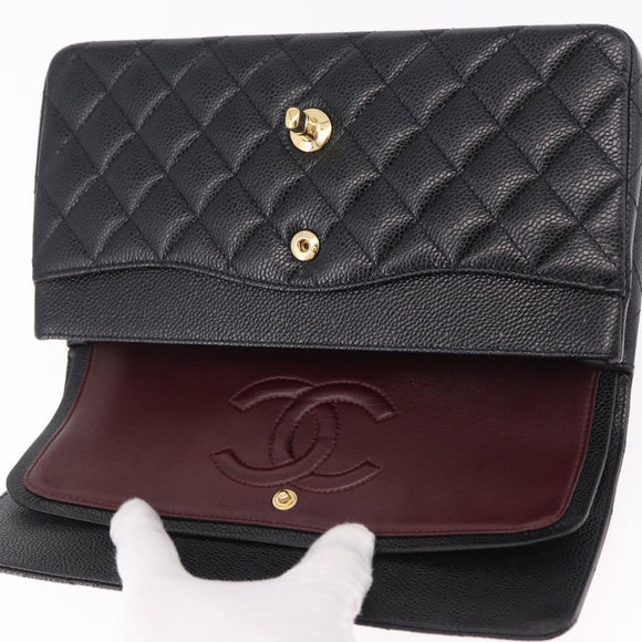 CHANEL Chain Matelasse 25 Shoulder Bag Caviar Skin Black Gold CC Auth yk20614SM