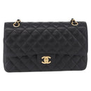 CHANEL Chain Matelasse 25 Shoulder Bag Caviar Skin Black Gold CC Auth yk20614SM-2