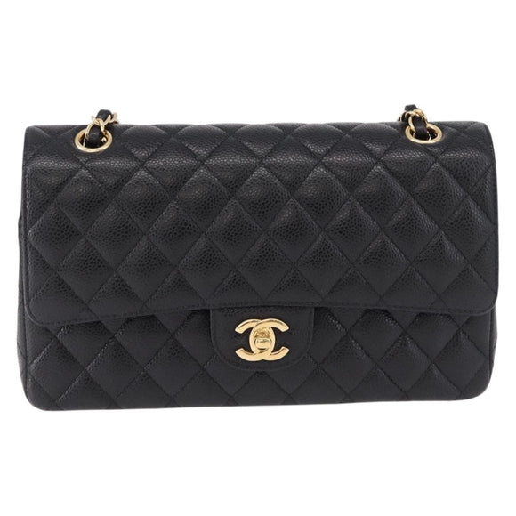 CHANEL Chain Matelasse 25 Shoulder Bag Caviar Skin Black Gold CC Auth yk20614SM
