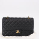 CHANEL Chain Matelasse 25 Shoulder Bag Caviar Skin Black Gold CC Auth yk20614SM-28