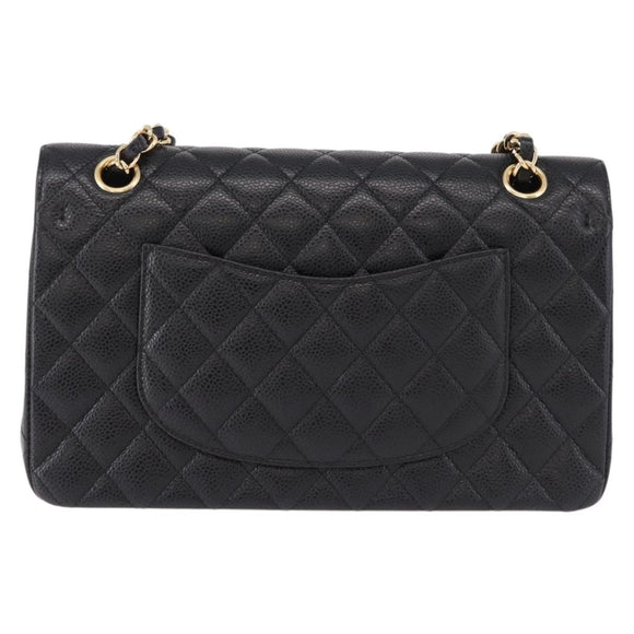 CHANEL Chain Matelasse 25 Shoulder Bag Caviar Skin Black Gold CC Auth yk20614SM