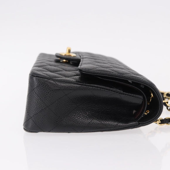 CHANEL Chain Matelasse 25 Shoulder Bag Caviar Skin Black Gold CC Auth yk20614SM