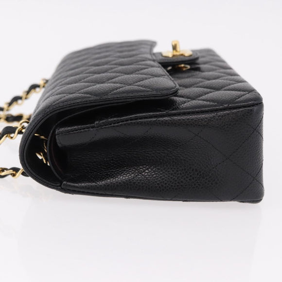 CHANEL Chain Matelasse 25 Shoulder Bag Caviar Skin Black Gold CC Auth yk20614SM