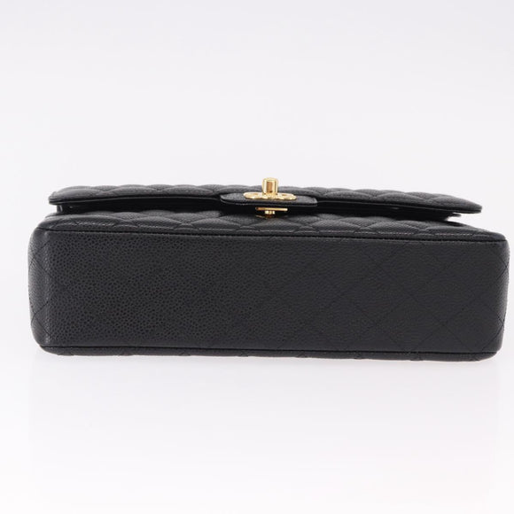 CHANEL Chain Matelasse 25 Shoulder Bag Caviar Skin Black Gold CC Auth yk20614SM
