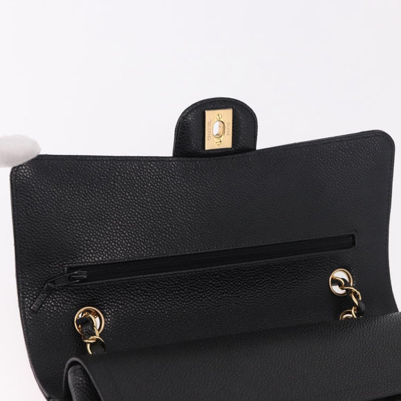 CHANEL Chain Matelasse 25 Shoulder Bag Caviar Skin Black Gold CC Auth yk20615SM