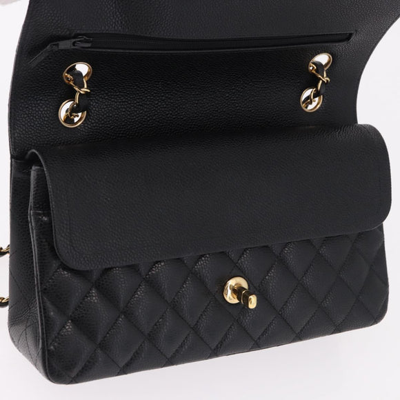 CHANEL Chain Matelasse 25 Shoulder Bag Caviar Skin Black Gold CC Auth yk20615SM