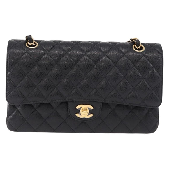 CHANEL Chain Matelasse 25 Shoulder Bag Caviar Skin Black Gold CC Auth yk20615SM
