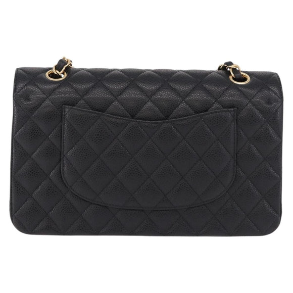 CHANEL Chain Matelasse 25 Shoulder Bag Caviar Skin Black Gold CC Auth yk20615SM