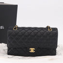 CHANEL Chain Matelasse 25 Shoulder Bag Caviar Skin Black Gold CC Auth yk20615SM-30