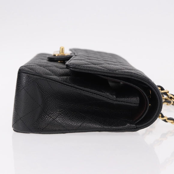CHANEL Chain Matelasse 25 Shoulder Bag Caviar Skin Black Gold CC Auth yk20615SM