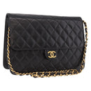 CHANEL Matelasse Chain Shoulder Bag Lamb Skin Black Gold CC Auth yk20616SAM-1