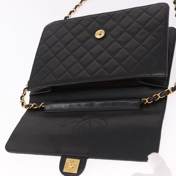 CHANEL Matelasse Chain Shoulder Bag Lamb Skin Black Gold CC Auth yk20616SAM