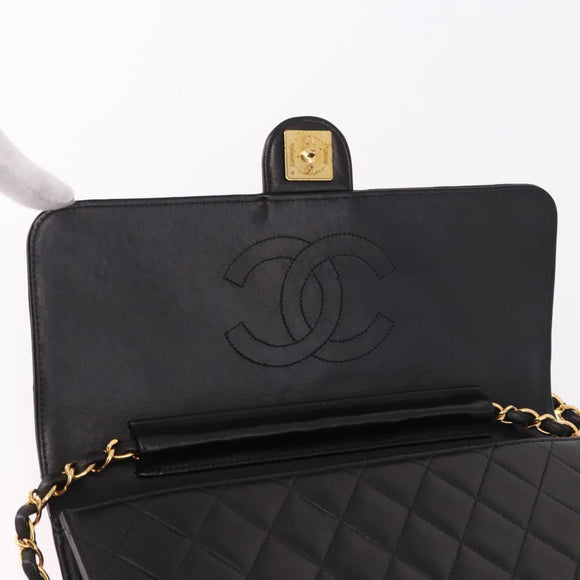 CHANEL Matelasse Chain Shoulder Bag Lamb Skin Black Gold CC Auth yk20616SAM