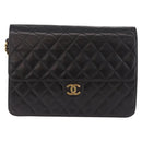 CHANEL Matelasse Chain Shoulder Bag Lamb Skin Black Gold CC Auth yk20616SAM-2