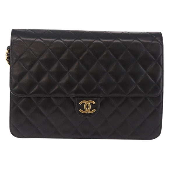 CHANEL Matelasse Chain Shoulder Bag Lamb Skin Black Gold CC Auth yk20616SAM