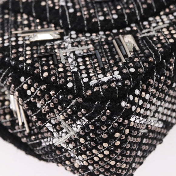 CHANEL beads Chain Matelasse 25 Bag Tweed Black Silver CC Auth yk20617SM