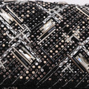 CHANEL beads Chain Matelasse 25 Bag Tweed Black Silver CC Auth yk20617SM-19