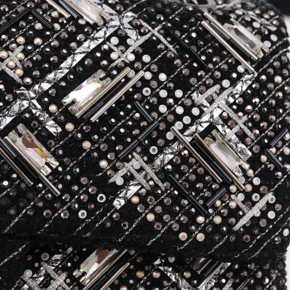 CHANEL beads Chain Matelasse 25 Bag Tweed Black Silver CC Auth yk20617SM