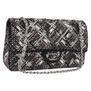CHANEL beads Chain Matelasse 25 Bag Tweed Black Silver CC Auth yk20617SM-1