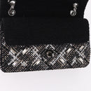 CHANEL beads Chain Matelasse 25 Bag Tweed Black Silver CC Auth yk20617SM-23