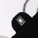 CHANEL beads Chain Matelasse 25 Bag Tweed Black Silver CC Auth yk20617SM-24