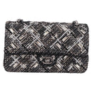 CHANEL beads Chain Matelasse 25 Bag Tweed Black Silver CC Auth yk20617SM-13