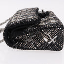 CHANEL beads Chain Matelasse 25 Bag Tweed Black Silver CC Auth yk20617SM-4
