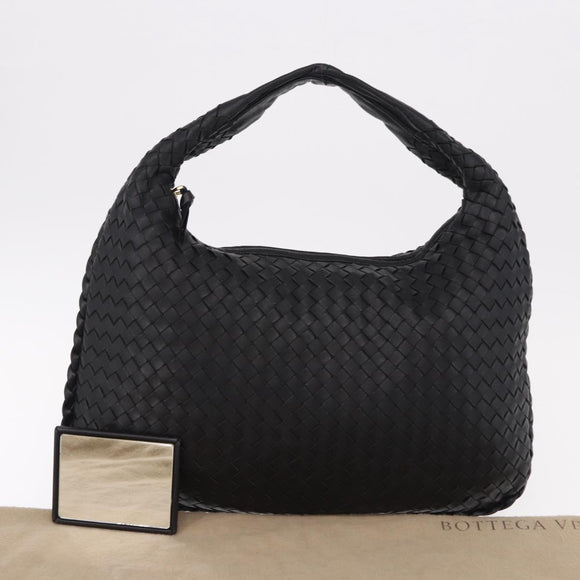 BOTTEGA VENETA INTRECCIATO Bag Leather Black Gold 115653 Auth yk20620SAV