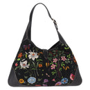 GUCCI Jackie Flora Shoulder Bag Canvas Black Gold 153029 Auth yk20625SAV-2