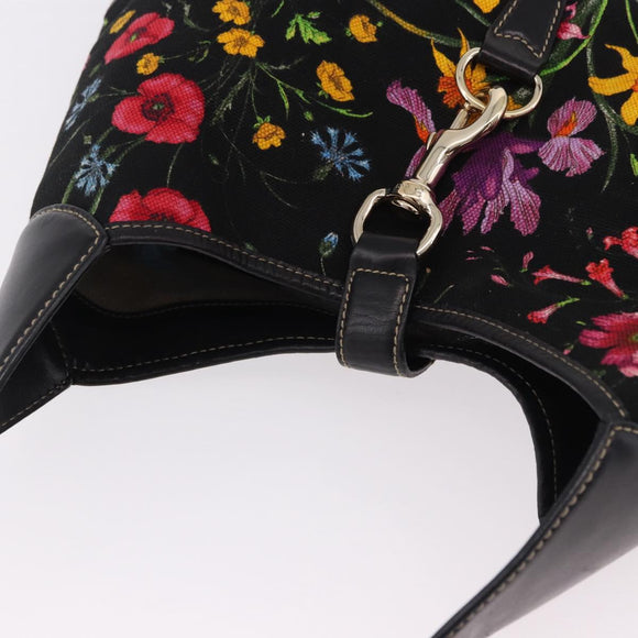 GUCCI Jackie Flora Shoulder Bag Canvas Black Gold 153029 Auth yk20625SAV