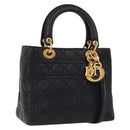 Christian Dior Canage Hand Bag Lamb Skin Black Gold Auth yk20628SAM-1