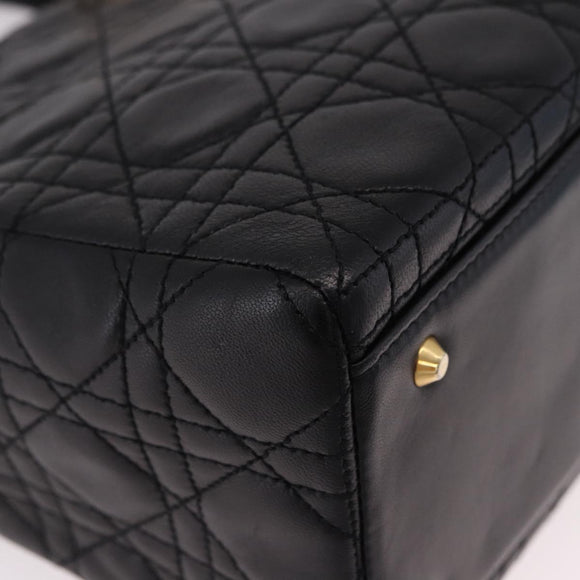 Christian Dior Canage Hand Bag Lamb Skin Black Gold Auth yk20628SAM