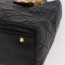 Christian Dior Canage Hand Bag Lamb Skin Black Gold Auth yk20628SAM-13