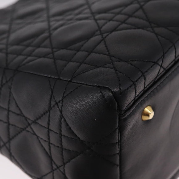 Christian Dior Canage Hand Bag Lamb Skin Black Gold Auth yk20628SAM