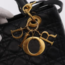 Christian Dior Canage Hand Bag Lamb Skin Black Gold Auth yk20628SAM-16