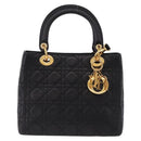 Christian Dior Canage Hand Bag Lamb Skin Black Gold Auth yk20628SAM-2