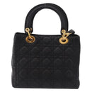 Christian Dior Canage Hand Bag Lamb Skin Black Gold Auth yk20628SAM-3